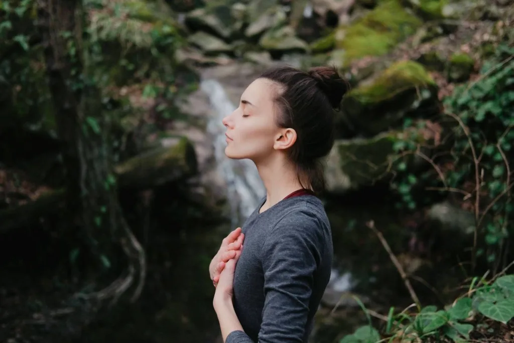 guest at Canyon Ranch Woodside practicing forest bathing